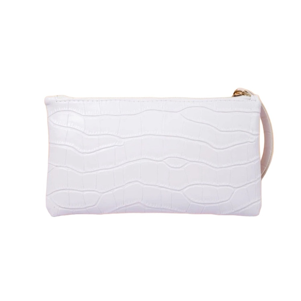 Faux Crocodile Leather White Wristlet